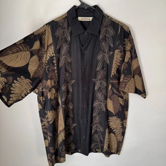 Tommy Bahama Silk Black and Tan Tropical Button Down - Picture 5 of 7